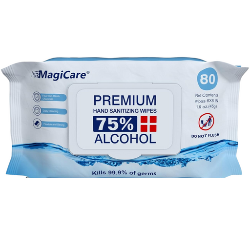 MagiCare 75% Alcohol Hand Sanitizing Wipes (1 pack of 80ct wipes) Disposable, Premium, Unscented Large Alcohol Wipes - Travel, Home, Classroom, Camping